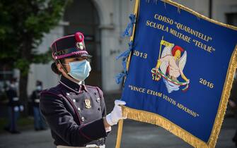 Il giuramento degli allievi della scuola militare Teuliè al quale ha presenziato il ministro della Difesa Lorenzo Guerini, Milano, 16 Aprile 2021 Ansa/Matteo Corner