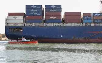 ISMAILIA, EGYPT - JANUARY 10: A ship transits the Suez Canal towards the Red Sea on January 10, 2024 in Ismailia, Egypt. In the wake of Israel's war on Gaza after the October 7 Hamas attack on Israel, Houthi rebels in Yemen pledged disruption on all ships destined for Israel through the Red Sea's Suez Canal. The disruption on world trade is evident in the number of companies using this container ship route - a 90 per cent decline compared to figures one year ago. (Photo by Sayed Hassan/Getty Images)