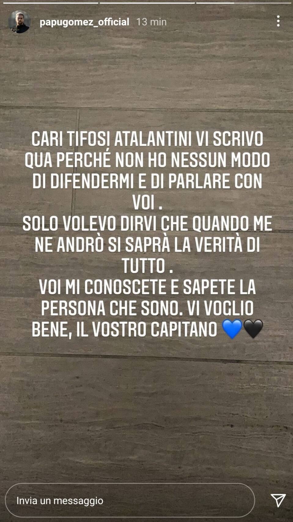 Il messaggio social del Papu