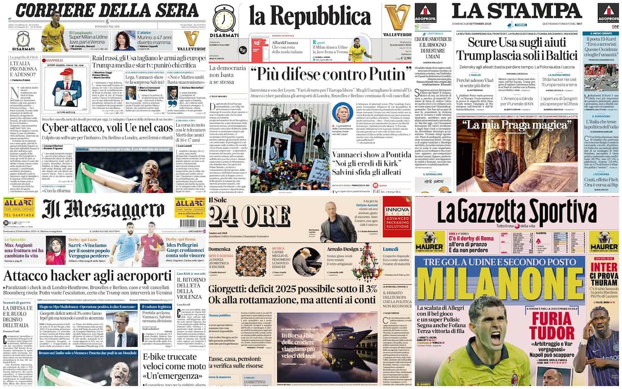 le prime pagine dei quotidiani di oggi 21 settembre la rassegna stampa di sky tg24