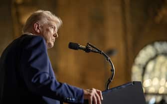 Mandatory Credit: Photo by Daniel Torok/White House/Planet Pix via ZUMA Press Wire/Shutterstock (15159149t)
U.S President Donald Trump, listens to a question during a brief press conference following the signing of executive orders at his Mar-a-Lago resort, February 18, 2025 in Palm Beach, Florida.
U.S President Trump Press Conference at Mar-a-Lago, Palm Beach, Fl, United States - 18 Feb 2025