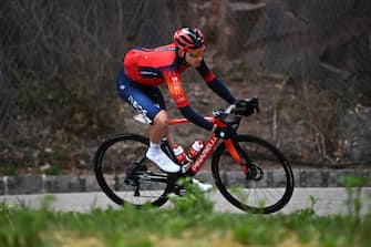 BRENTONICO SAN VALENTINO, ITALY - APRIL 19: Tao Geoghegan Hart of United Kingdom and Team INEOS Grenadiers - Green leader jersey competes during the 46th Tour of the Alps 2023, Stage 3 a 162.5km stage from Ritten to Brentonico San Valentino 1321m on April 19, 2023 in Brentonico San Valentino, Italy. (Photo by Tim de Waele/Getty Images)