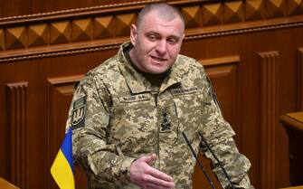 epa10452674 Vasyl Malyuk, the First Deputy of the Security Service of Ukraine (SSU), speaks to lawmakers during a parliament session in Kyiv, Ukraine, 07 February 2023. Ukrainian Parliament appointed Vasyl Malyuk as the new head of the Security Service of Ukraine (SSU). The former SSU head Bakanov was dismissed in July 2022.  EPA/ANDRII NESTERENKO