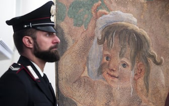 Un momento della presentazione di  'Ludovico David: Un ritrovamento, una restituzione', presso la Caserma Giacomo Acqua, Roma, 16 maggio 2023. ANSA/ANGELO CARCONI