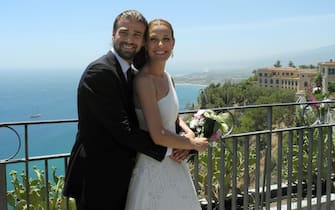 Famous Spanish tv presenter, Rachel Sanchez Silva, and her husband, Mario Biondo, during their marriage celebrated in Taormina, Sicily island, Italy, 22 June 2012. 
ANSA/CLAUDIO ONORATI
