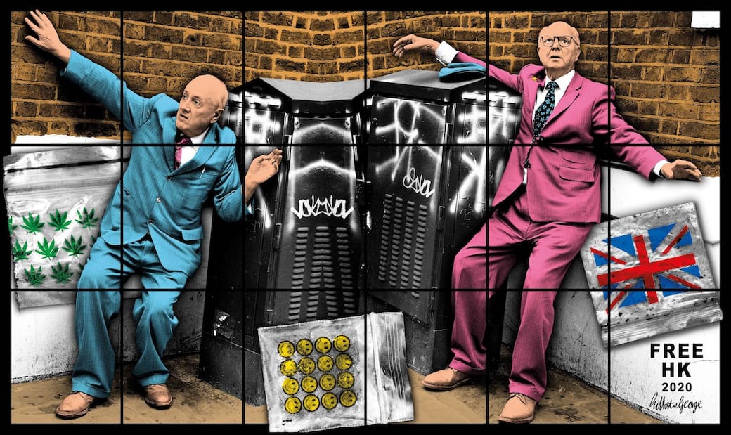 "FREE HK", 2020, 227 x 380 cm © Gilbert & George. Courtesy Gilbert & George and White Cube