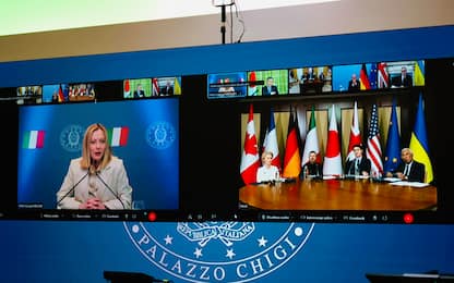 epa11922364 A handout picture made available by the Chigi Palace (Palazzo Chigi) Press Office shows Italian Prime Minister Giorgia Meloni attending via video-conference an extraordinary meeting of G7 leaders on Ukraine convened by the rotating president of the G7, in Rome, Italy, 24 February 2025.  EPA/FILIPPO ATTILI/CHIGI PALACE PRESS OFFICE HANDOUT HANDOUT EDITORIAL USE ONLY/NO SALES
