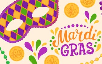 2MHGT2H Mardi gras carnival party design. Fat tuesday, carnival, festival. For greeting card, banner, gift packaging, poster