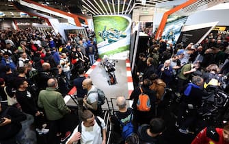 MILAN, ITALY - NOVEMBER 07: General view of the KTM stand at EICMA at Rho Fieramilano on November 07, 2024 in Milan, Italy. (Photo by Pietro D'Aprano/Getty Images)