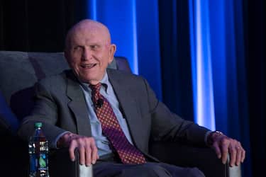 View of American astronaut Frank Borman, of NASA's Apollo 8 mission, during a panel interview held at the Museum of Science and Industry, Chicago, Illinois, April 5, 2018. (Photo by J.B. Spector/Museum of Science and Industry, Chicago/Getty Images)