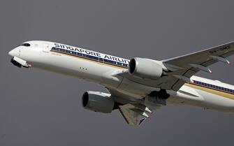 An Airbus A350-941 from Singapore Airlines is taking off from Barcelona Airport in Barcelona, Spain, on February 23, 2024. (Photo by Urbanandsport/NurPhoto via Getty Images)