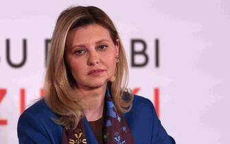 epa10509357 Olena Zelenska, First Lady of Ukraine attends a session at the '2023 Forbes 30/50 Summit' in Abu Dhabi, United Arab Emirates, 08 March 2023.  EPA/ALI HAIDER
