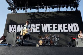 INDIO, CALIFORNIA - APRIL 13: (FOR EDITORIAL USE ONLY) Ezra Koenig of Vampire Weekend performs at the Outdoor Theatre during the 2024 Coachella Valley Music and Arts Festival at Empire Polo Club on April 13, 2024 in Indio, California. (Photo by Amy Sussman/Getty Images for Coachella)