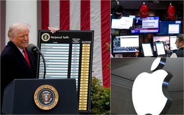 donald trump, la borsa e il logo apple
