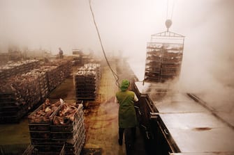 Spain, Galicia, Puebla del Carminal, Tuna fish processing plant.  (Photo by Christopher Pillitz/Getty Images)