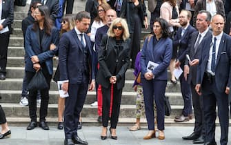 Lulu Gainsbourg, Lilou, Rima Abdul Malak, Brigitte Macron 
Funeral of singer Jane Birkin who died at the age of 76 at Saint Roch Church. Paris, FRANCE - 24/07/2023//03PARIENTE_0956190/Credit:JP PARIENTE/SIPA/2307241254