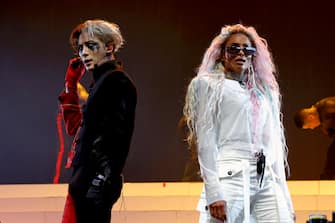INDIO, CALIFORNIA - APRIL 16: (L-R) Jackson Wang and Ciara perform at the Sahara Tent during the 2023 Coachella Valley Music and Arts Festival on April 16, 2023 in Indio, California. (Photo by Frazer Harrison/Getty Images for Coachella)