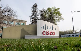 Signage outside of Cisco Systems headquarters in San Jose, California, U.S., on Monday, Feb. 8, 2021. Cisco Systems Inc. is scheduled to release earnings figures on February 9. Photographer: David Paul Morris/Bloomberg via Getty Images