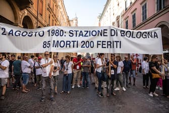 "Striscione del corteo del 2 agosto" "Bologna, 2 agosto 2023" ANSA/MAX CAVALLARI