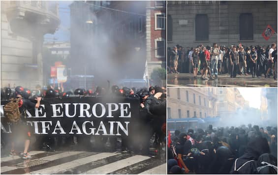 Scontri a Milano al corteo contro il Remigration Summit: usati fumogeni e idranti. FOTO Scontri a Milano al corteo contro il Remigration Summit: usati fumogeni e idranti. FOTO