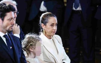 Sister, Arianna Meloni, partner, Andrea Giambruno, Giorgia Meloni's daughter, during  new government the swearing-in ceremony at Q?uirinale Palace, Rome 22 October 2022.
ANSA/FABIO FRUSTACI