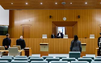 epa10250075 A view of the hearing room of the Court of Justice of the European Union during a hearing in the case of the signing of Lionel Messi at PSG in Luxembourg, 18 October 2022. A group of FC Barcelona fans from Bronchiole near Lyon in France called Penya Barca Lyon: Plus que des supporters (PBL) have denounced the signing of Argentine player Lionel Messi in PSG in court, arguing that the French club had broken the rules and had not respected the financial 'fair play' that he was bound to respect FC Barcelona and who had prevented him from being able to retain the Argentine striker in the summer of 2021.  EPA/STEPHANIE LECOCQ