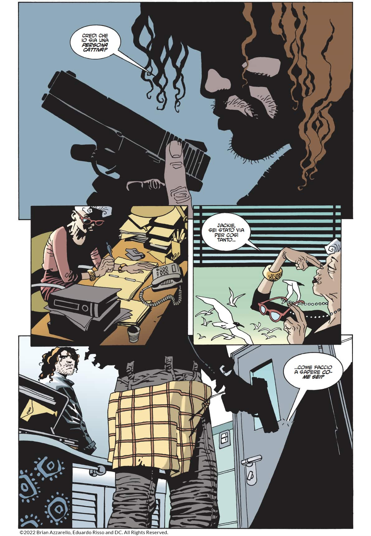 Una tavola tratta da 100 Bullets di Brian Azzarello ed Eduardo Risso (Panini Comics - DC)