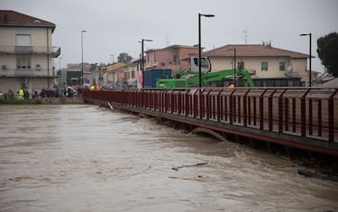 The Nuovo Bridge of Cesena and the water of the Savio river at the limit, in Cesena, Italy, 17 May 2023. A fresh wave of torrential rain is battering Italy, especially the northeastern region of Emilia-Romagna and other parts of the Adriatic coast. ANSA/MAX CAVALLARI