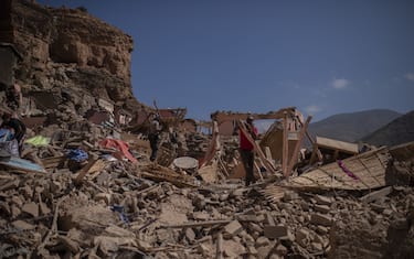 MARRAKESH, MOROCCO - SEPTEMBER 13: A general view of the destroyed houses as search and rescue operations continue for people trapped under rubble on the fifth day after 7 magnitude earthquake in Marrakesh, Morocco on September 13, 2023. (Photo by Abu Adem Muhammed/Anadolu Agency via Getty Images)