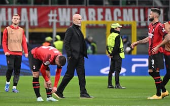 AC Milan’s head coach Stefano Pioli (C) shows his dejection at the end of the Uefa Champions League group F stage soccer match between AC MIlan and Borussia Dortmund at the Giuseppe Meazza stadium in MIlan, Italy, 28 Novembre 2023. ANSA/DANIEL DAL ZENNARO