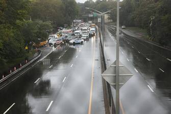 NEW YORK, NEW YORK - SEPTEMBER 29: A section of the Prospect Expressway is closed during high water after heavy rain and flooding on September 29, 2023 in the Brooklyn Borough of New York City. Much of the Northeast is experiencing severe flooding after heavy rains swept through the area this morning. (Photo by Spencer Platt/Getty Images)