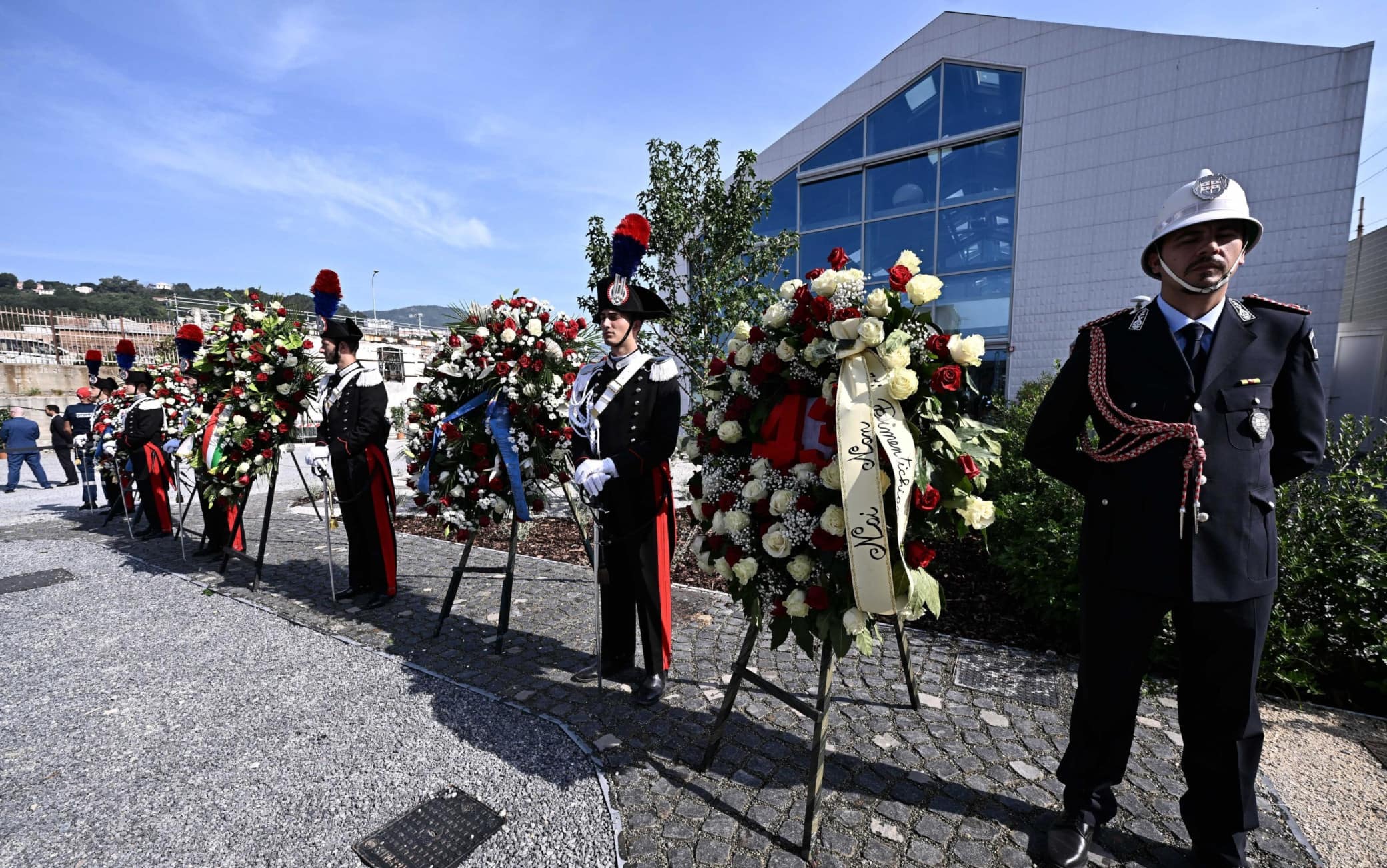 Un momento della commemorazione delle 43 vittime del crollo del ponte Morandi, Genova, 14 agosto 2025. 
ANSA/LUCA ZENNARO