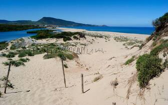 View of Pirotti Li Frati beach, on the left Coghinas river