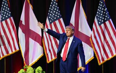 MONTGOMERY, ALABAMA - AUGUST 4: Former President Donald Trump speaks to members of the Alabama GOP during their summer meeting on August 4, 2023 in Montgomery, Alabama. (Photo by Julie Bennett/Getty Images)