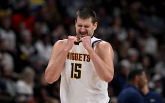 DENVER, CO - NOVEMBER 6: Nikola Jokic (15) of the Denver Nuggets reacts to his team's sub-par play against the New Orleans Pelicans during the second quarter at Ball Arena in Denver on Monday, November 6, 2023. (Photo by AAron Ontiveroz/The Denver Post)