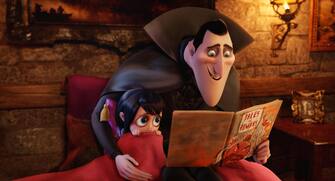 Young Mavis (Selena Gomez) and Dracula (Adam Sandler) in HOTEL TRANSYLVANIA, an animated film from Sony Pictures Animation. 