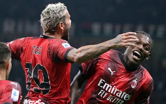 AC Milan s Theo Hernandez (R) jubilates with his teammate Rafael Leao after scoring goal of 3 to 1 during the Italian serie A soccer match between AC Milan and Torino at Giuseppe Meazza stadium in Milan, 26 August 2023.
ANSA / MATTEO BAZZI