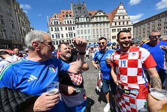 Croatian and Italian supporters gathered in the central area of Leipzig, Germany, 24 June 2024. ANSA/DANIEL DAL ZENNARO