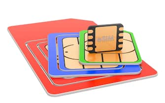 Set SIM-cards for mobile devices with chip, 3D rendering isolated on white background