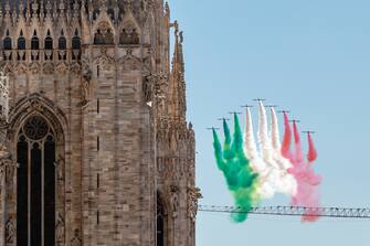 ARCHIVIO - Actuality Frecce Tricolori flying over Milan