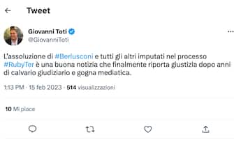 Il tweet di Giovanni Toti