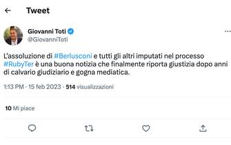 Il tweet di Giovanni Toti