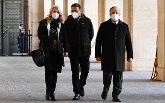 Juliane Unterberger (L),  Albert Laniece (C) and Gianclaudio Bressa of the Parliamentary Group for Autonomy (SVP-PATT, UV) of the Senate of the Republic, arrive for a meeting with Italian President Sergio Mattarella at the Quirinale Palace for the first round of formal political consultations following the resignation of Prime Minister Giuseppe Conte, in Rome, Italy, 28 January 2021. ANSA/ETTORE FERRARI