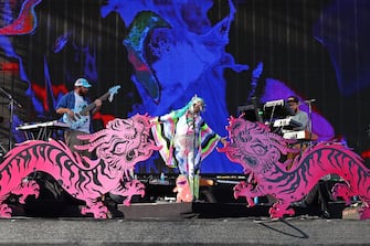 INDIO, CALIFORNIA - APRIL 15: (L-R) Paul Bender, Nai Palm, and Simon Mavin of Hiatus Kaiyote perform at the Outdoor Theatre during the 2023 Coachella Valley Music and Arts Festival on April 15, 2023 in Indio, California. (Photo by Arturo Holmes/Getty Images for Coachella)