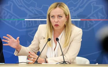 Italian Prime Minister Giorgia Meloni during a press conference at the end of a meeting of the Council of Ministers, 7 September 2023. ANSA/FABIO FRUSTACI