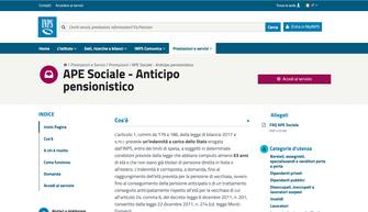 La pagina Inps dell'Ape sociale