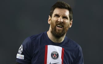 epa10467371 Lionel Messi of PSG reacts during the UEFA Champions League Round of 16, 1st leg match between Paris Saint-Germain and Bayern Munich in Paris, France, 14 February 2023.  EPA/MOHAMMED BADRA