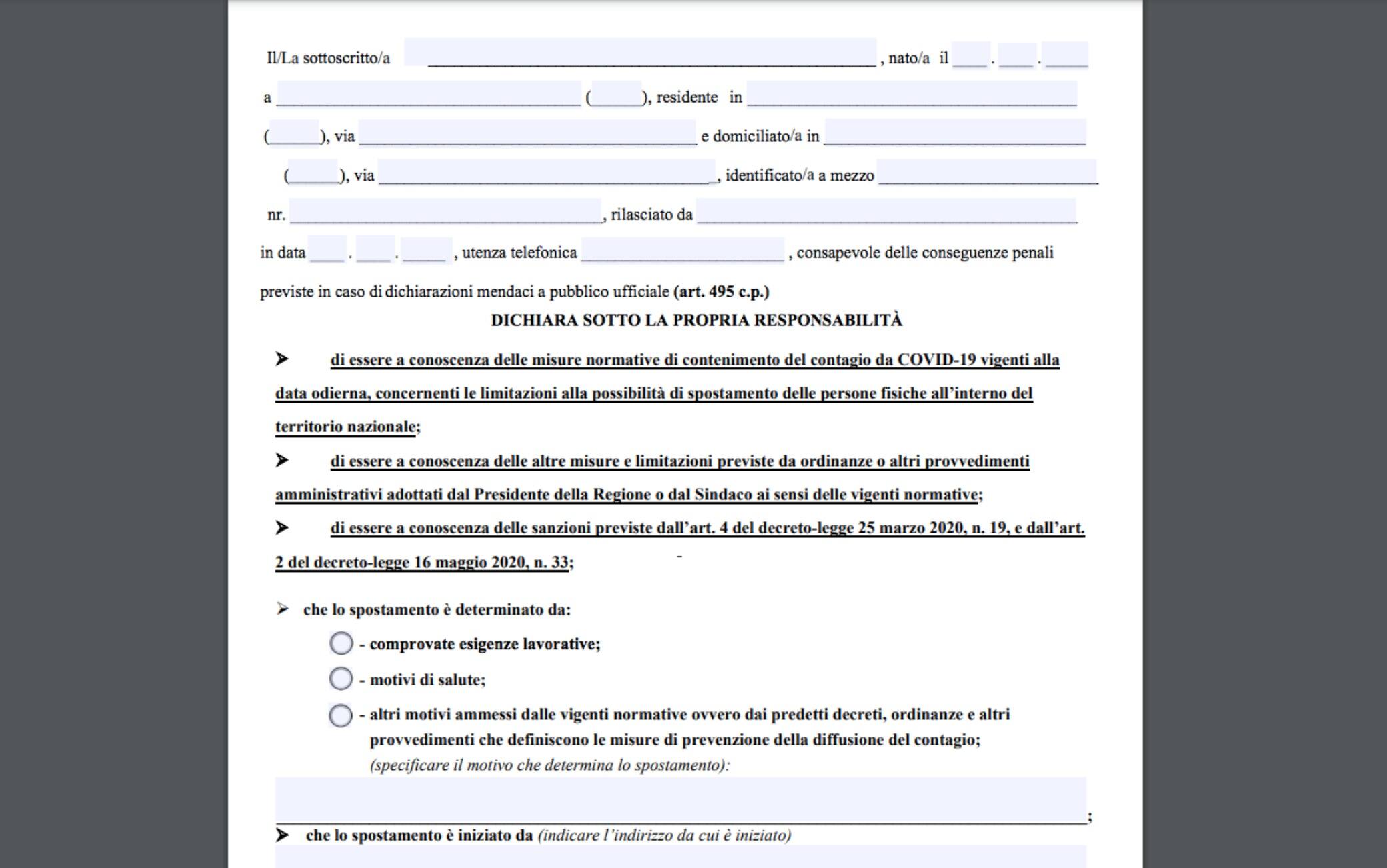 autocertificazione covid