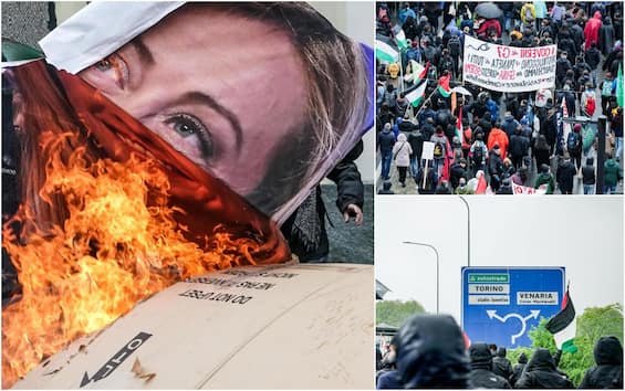 G7 Torino, corteo a Venaria: i manifestanti bruciano foto dei leader politici. FOTO