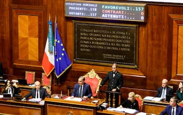 Il tabellone dell aula del Senato con il voto finale sul Ddl contro i femminicidi, Roma 22 novembre 2023. ANSA/FABIO FRUSTACI